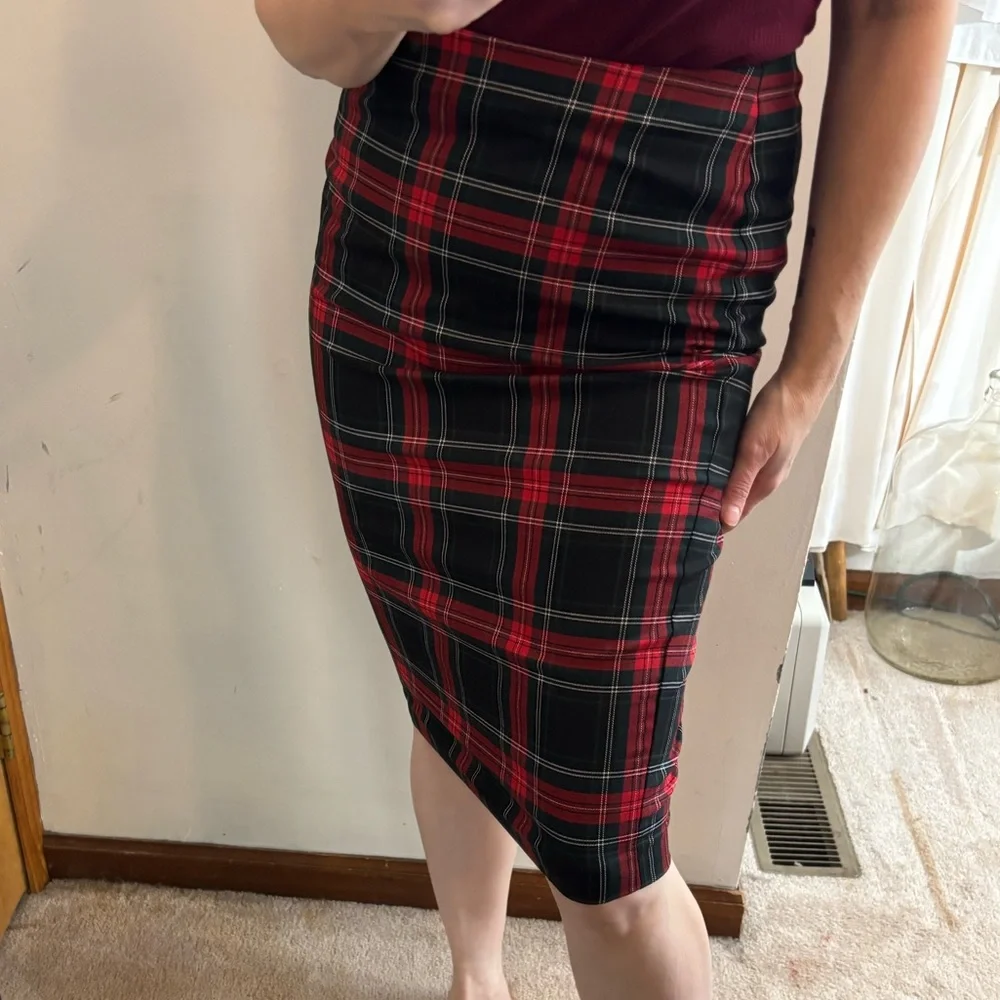 NWOT Express Tartan Plaid High Waist Pencil Midi Skirt - Picture 6 of 11